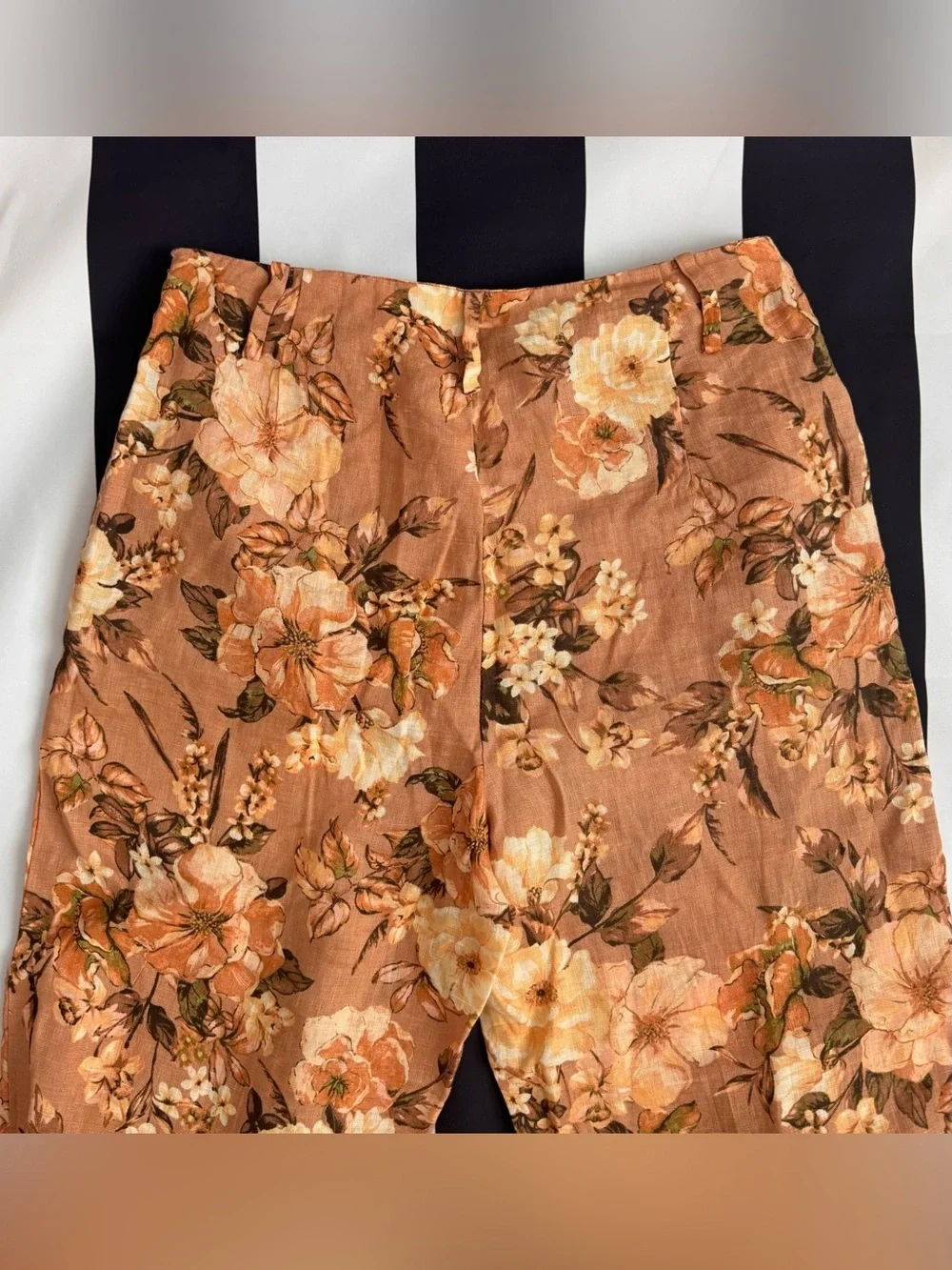 Mango Linen Floral Rust-Orange Midi Skirt